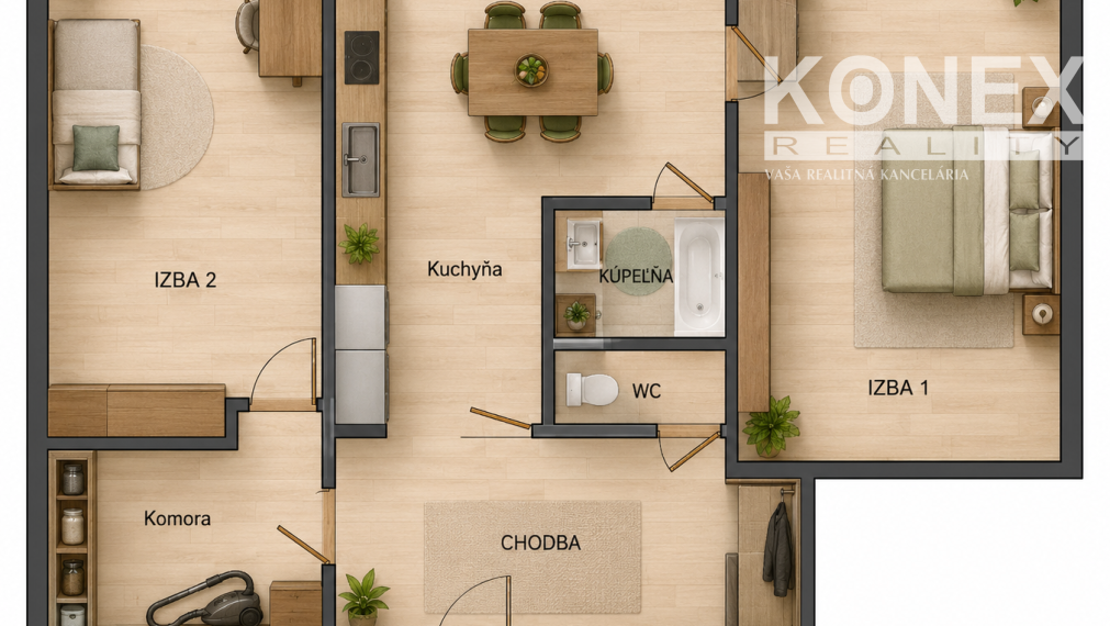 ID-4207 Na predaj priestranný 2-izbový byt v centre mesta Svidník