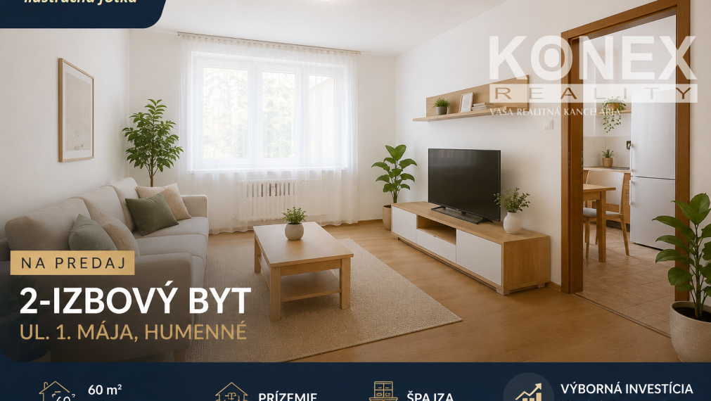 ID-4464 Na predaj priestranný 2-izbový byt v Humennom – ulica 1. mája