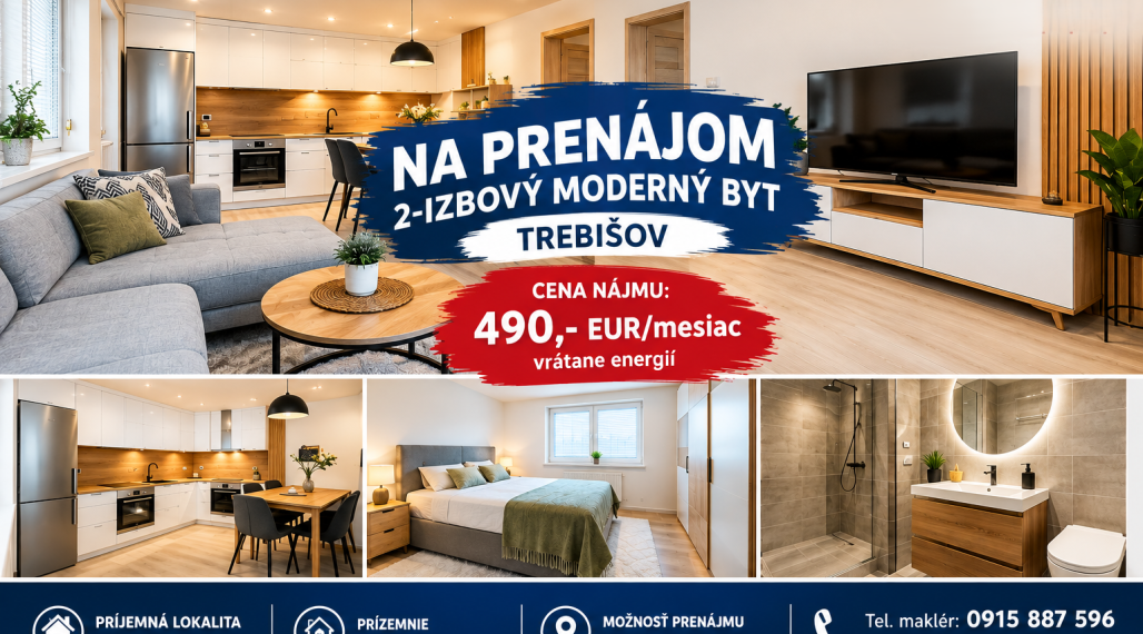 ID-3020 NA PRENÁJOM –2-izbový moderný byt Trebišov
