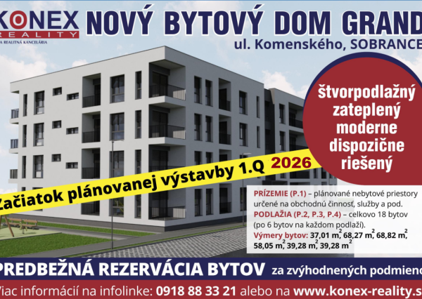 NA PREDAJ – NOVÉ BYTY V NOVOSTAVBE – Sobrance