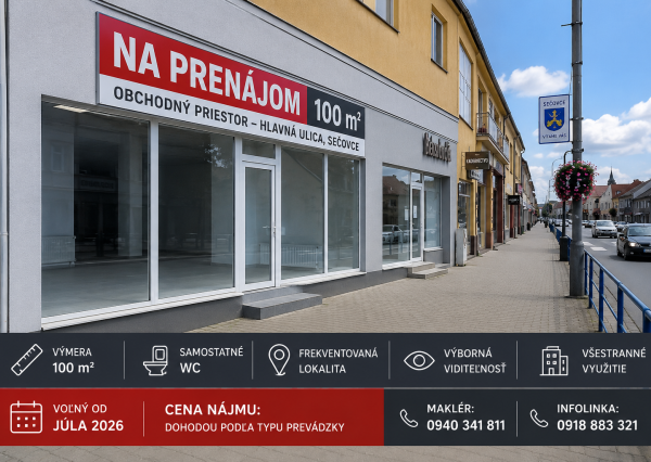 ID-4332 PRENÁJOM OBCHODNÉHO PRIESTORU – SEČOVCE, HLAVNÁ ULICA