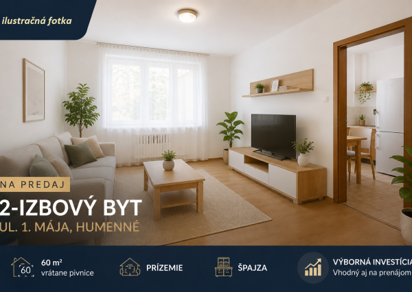 ID-4464 Na predaj priestranný 2-izbový byt v Humennom – ulica 1. mája