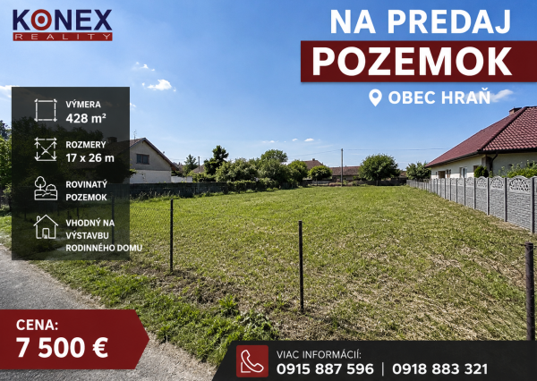 ID-4585 NA PREDAJ POZEMOK – OBEC HRAŇ