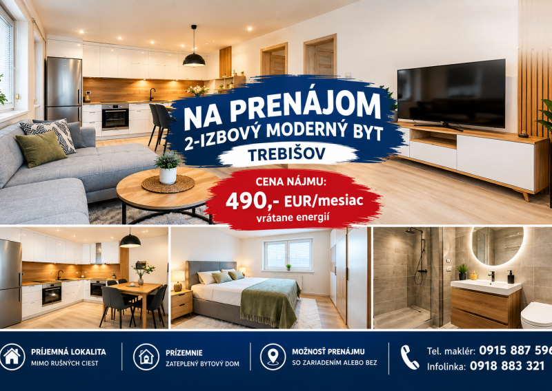 ID-3020 NA PRENÁJOM –2-izbový moderný byt Trebišov